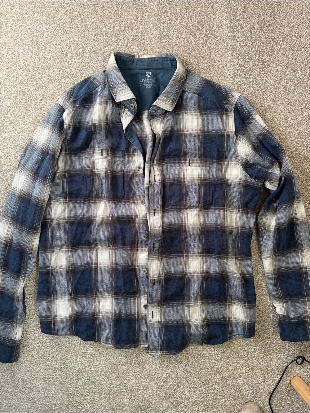 Kuhl Men's Blue and White Plaid Button-Down Shirt